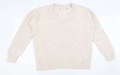 Marks and Spencer Womens Beige V-Neck Cotton Pullover Jumper Size M