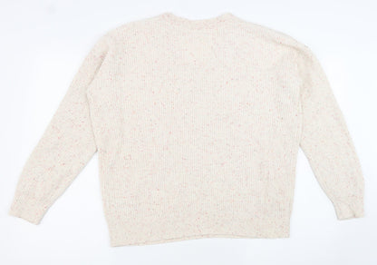 Marks and Spencer Womens Beige V-Neck Cotton Pullover Jumper Size M