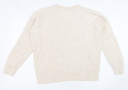 Marks and Spencer Womens Beige V-Neck Cotton Pullover Jumper Size M