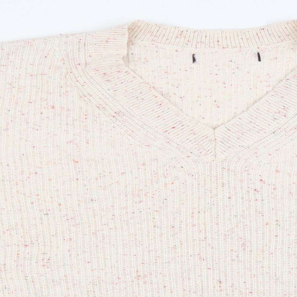 Marks and Spencer Womens Beige V-Neck Cotton Pullover Jumper Size M