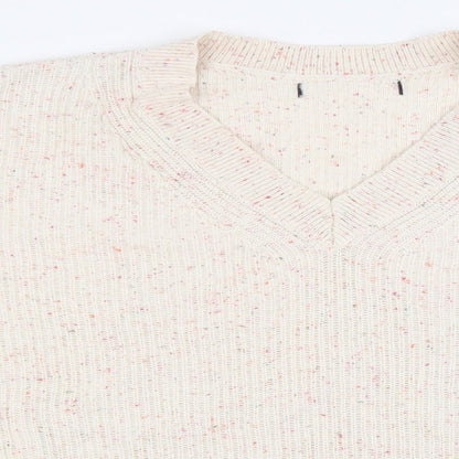 Marks and Spencer Womens Beige V-Neck Cotton Pullover Jumper Size M