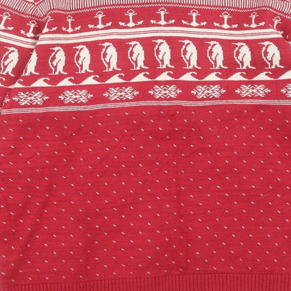H&M Mens Red Round Neck Geometric Cotton Pullover Jumper Size M - Arctic Animals, Christmas