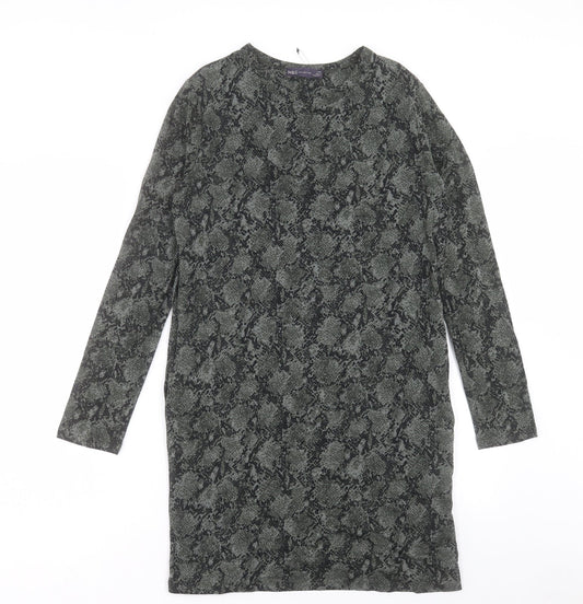 Marks and Spencer Womens Green Animal Print Viscose Shift Size 8 Round Neck Pullover - Snake Print