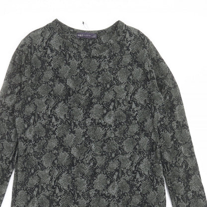 Marks and Spencer Womens Green Animal Print Viscose Shift Size 8 Round Neck Pullover - Snake Print