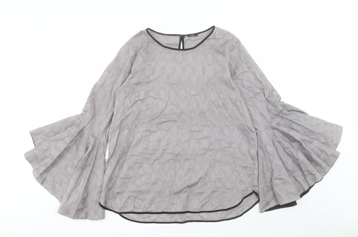 Sapphire Lounge Womens Grey Cotton Basic Blouse Size M Boat Neck - Bell Sleeve