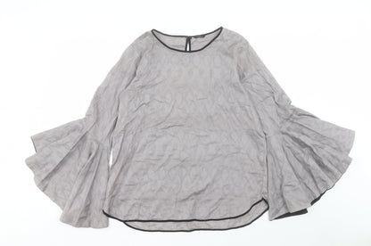 Sapphire Lounge Womens Grey Cotton Basic Blouse Size M Boat Neck - Bell Sleeve