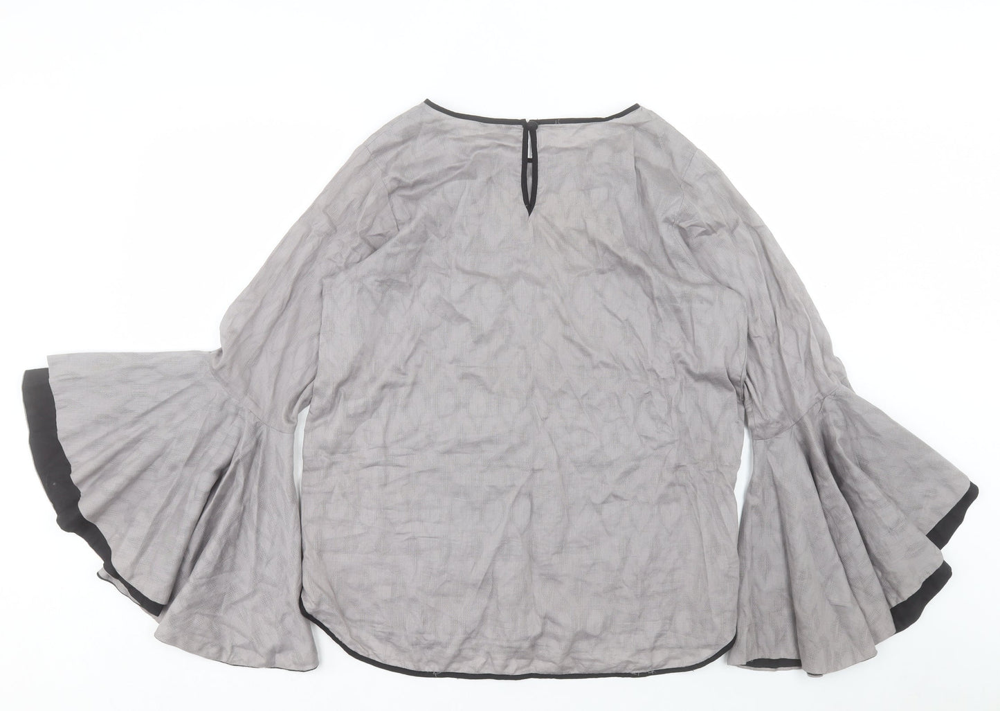 Sapphire Lounge Womens Grey Cotton Basic Blouse Size M Boat Neck - Bell Sleeve