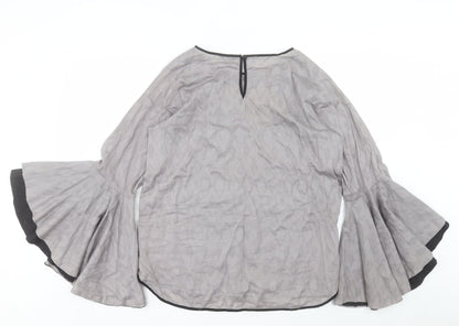 Sapphire Lounge Womens Grey Cotton Basic Blouse Size M Boat Neck - Bell Sleeve