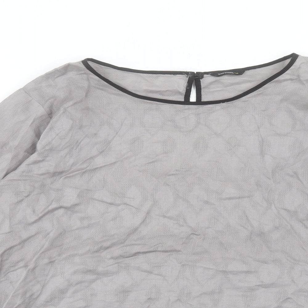 Sapphire Lounge Womens Grey Cotton Basic Blouse Size M Boat Neck - Bell Sleeve