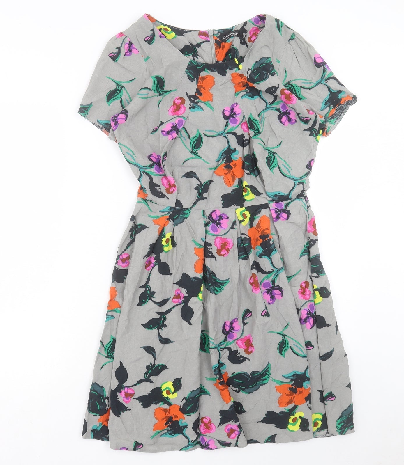 Miss Selfridge Womens Multicoloured Floral Viscose A-Line Size 10 Round Neck Zip