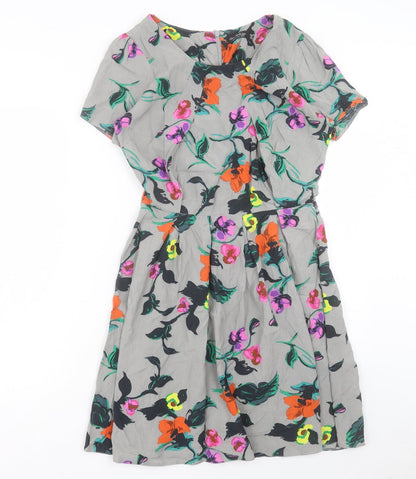 Miss Selfridge Womens Multicoloured Floral Viscose A-Line Size 10 Round Neck Zip