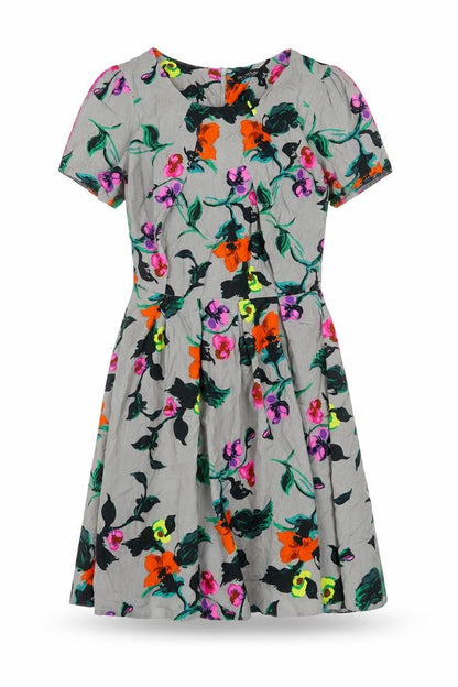 Miss Selfridge Womens Multicoloured Floral Viscose A-Line Size 10 Round Neck Zip