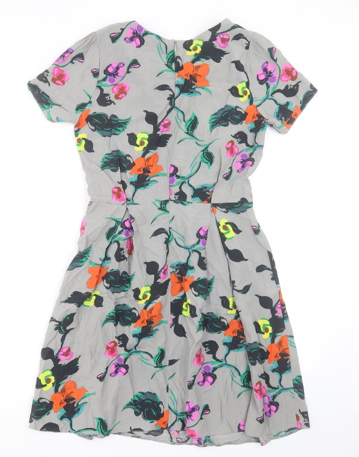 Miss Selfridge Womens Multicoloured Floral Viscose A-Line Size 10 Round Neck Zip