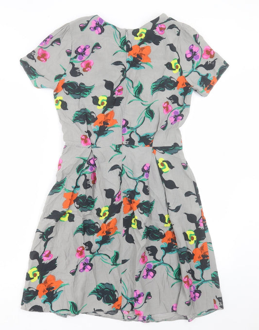 Miss Selfridge Womens Multicoloured Floral Viscose A-Line Size 10 Round Neck Zip