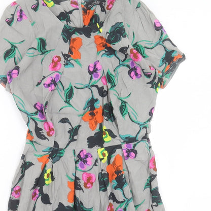 Miss Selfridge Womens Multicoloured Floral Viscose A-Line Size 10 Round Neck Zip