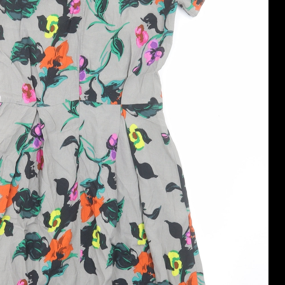 Miss Selfridge Womens Multicoloured Floral Viscose A-Line Size 10 Round Neck Zip