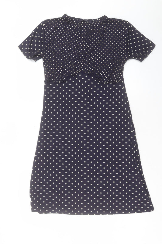 Marks and Spencer Womens Blue Polka Dot Viscose A-Line Size 8 V-Neck Pullover