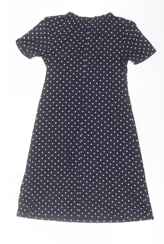 Marks and Spencer Womens Blue Polka Dot Viscose A-Line Size 8 V-Neck Pullover