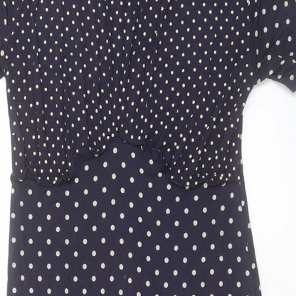 Marks and Spencer Womens Blue Polka Dot Viscose A-Line Size 8 V-Neck Pullover