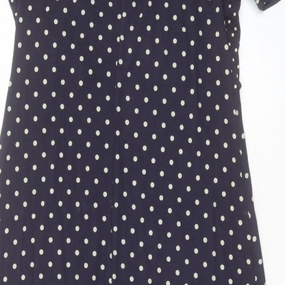 Marks and Spencer Womens Blue Polka Dot Viscose A-Line Size 8 V-Neck Pullover