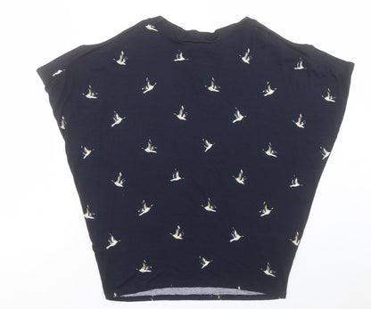 F&F Womens Blue Geometric Viscose Basic T-Shirt Size 8 Round Neck - Bird Print Cold Shoulder