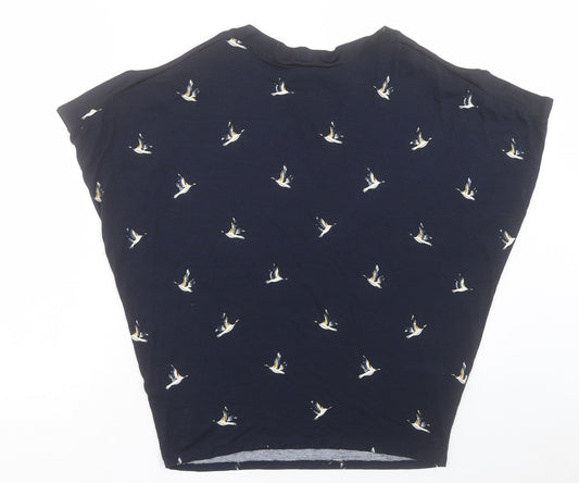 F&F Womens Blue Geometric Viscose Basic T-Shirt Size 8 Round Neck - Bird Print Cold Shoulder