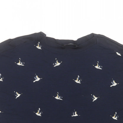 F&F Womens Blue Geometric Viscose Basic T-Shirt Size 8 Round Neck - Bird Print Cold Shoulder