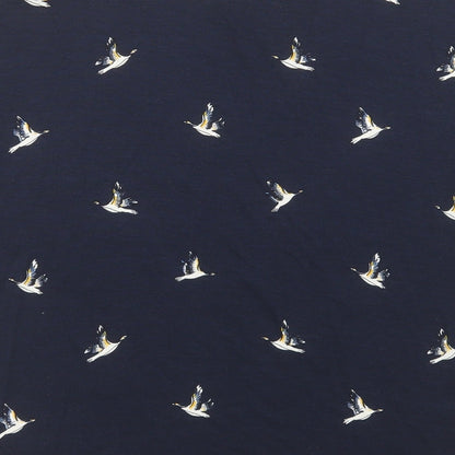 F&F Womens Blue Geometric Viscose Basic T-Shirt Size 8 Round Neck - Bird Print Cold Shoulder