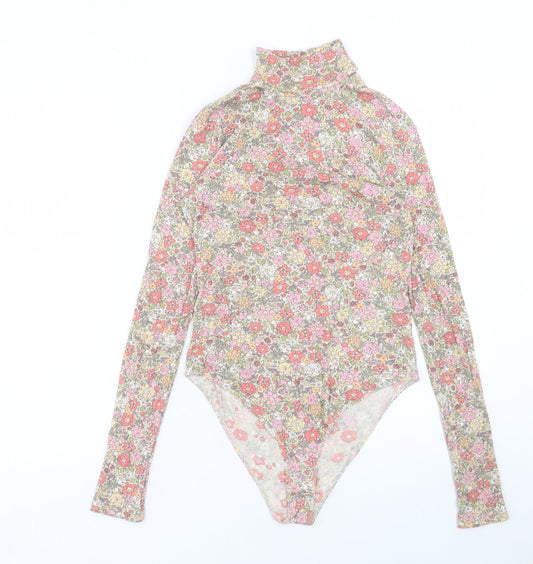 H&M Womens Multicoloured Floral Viscose Bodysuit One-Piece Size M Snap