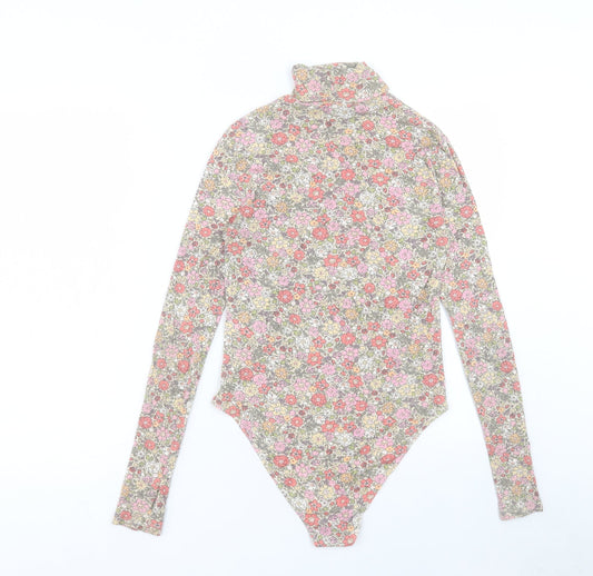 H&M Womens Multicoloured Floral Viscose Bodysuit One-Piece Size M Snap