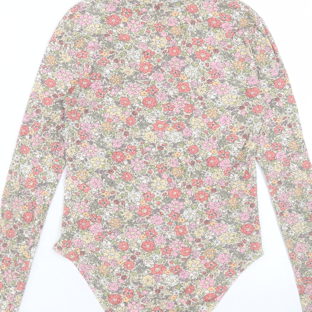 H&M Womens Multicoloured Floral Viscose Bodysuit One-Piece Size M Snap