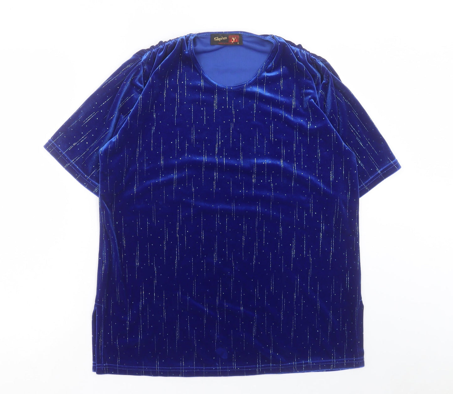 Stephan Womens Blue Polyester Basic T-Shirt Size S Round Neck