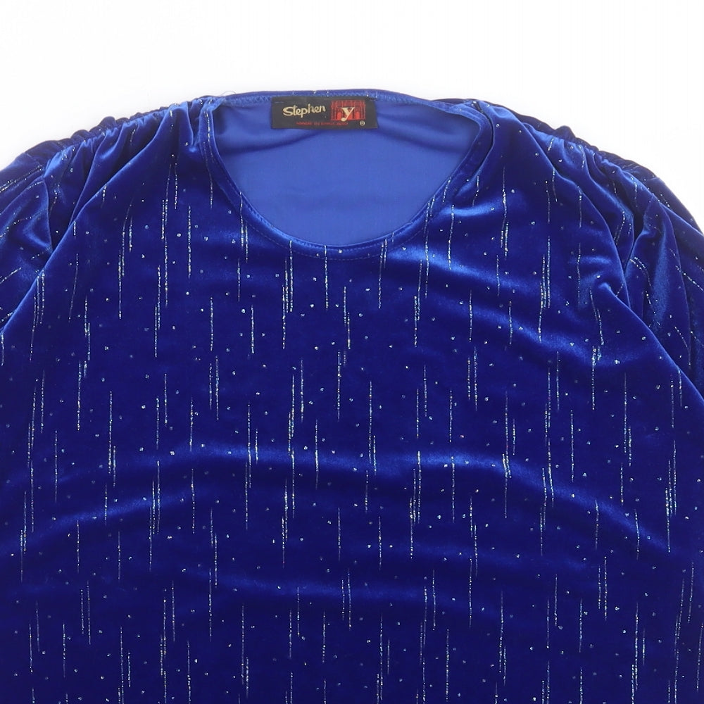 Stephan Womens Blue Polyester Basic T-Shirt Size S Round Neck