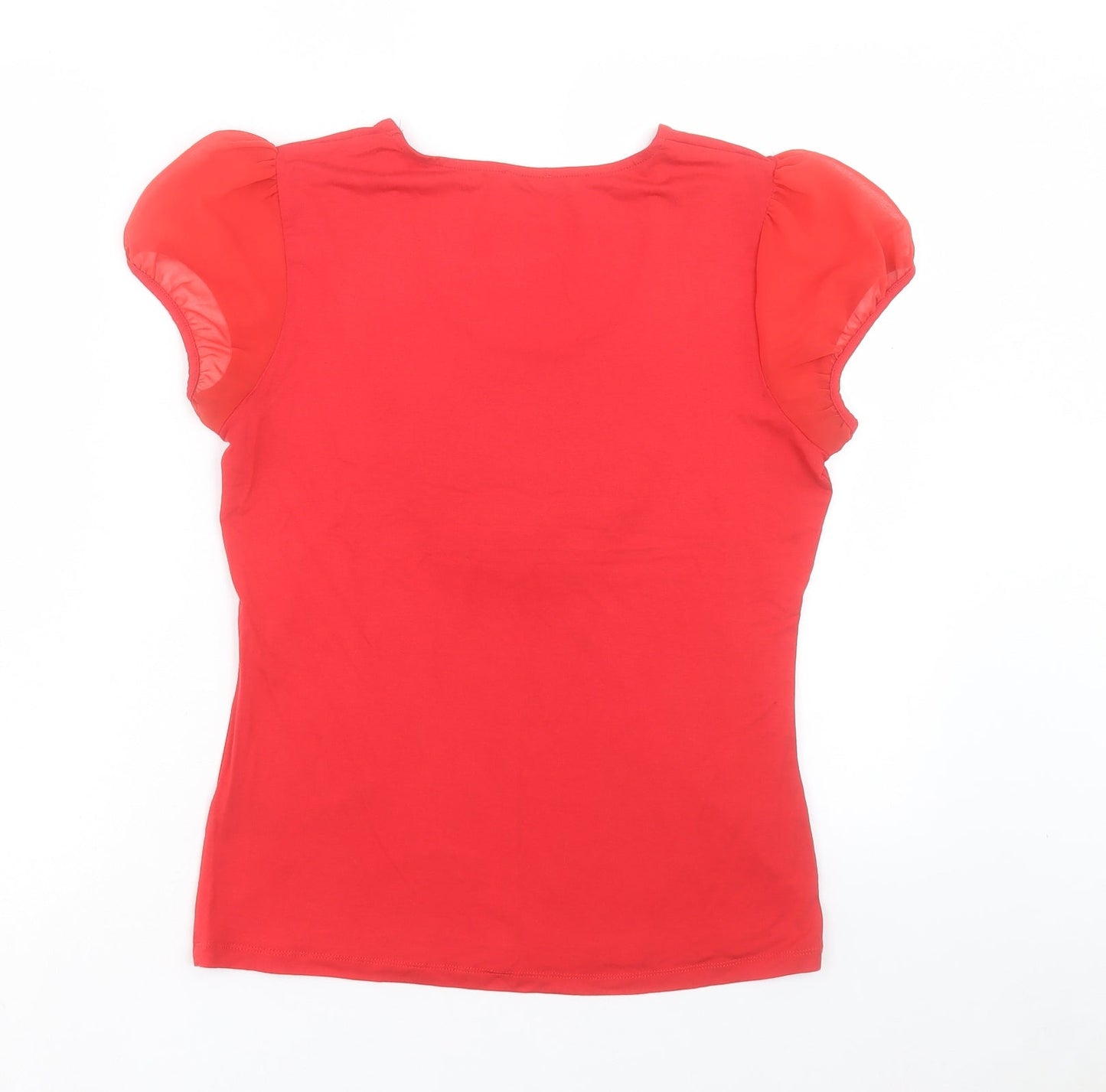 planet Womens Red Viscose Basic T-Shirt Size S Scoop Neck
