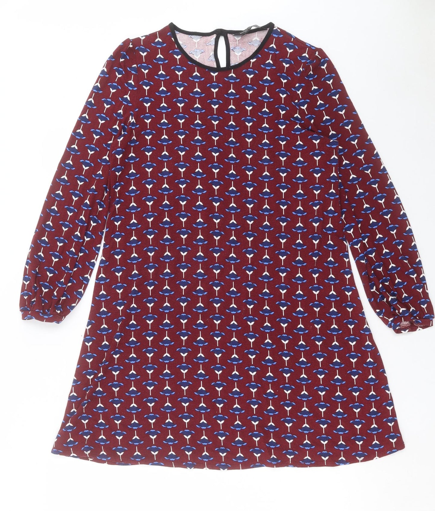 Dorothy Perkins Womens Red Geometric Viscose Shift Size 10 Round Neck Button