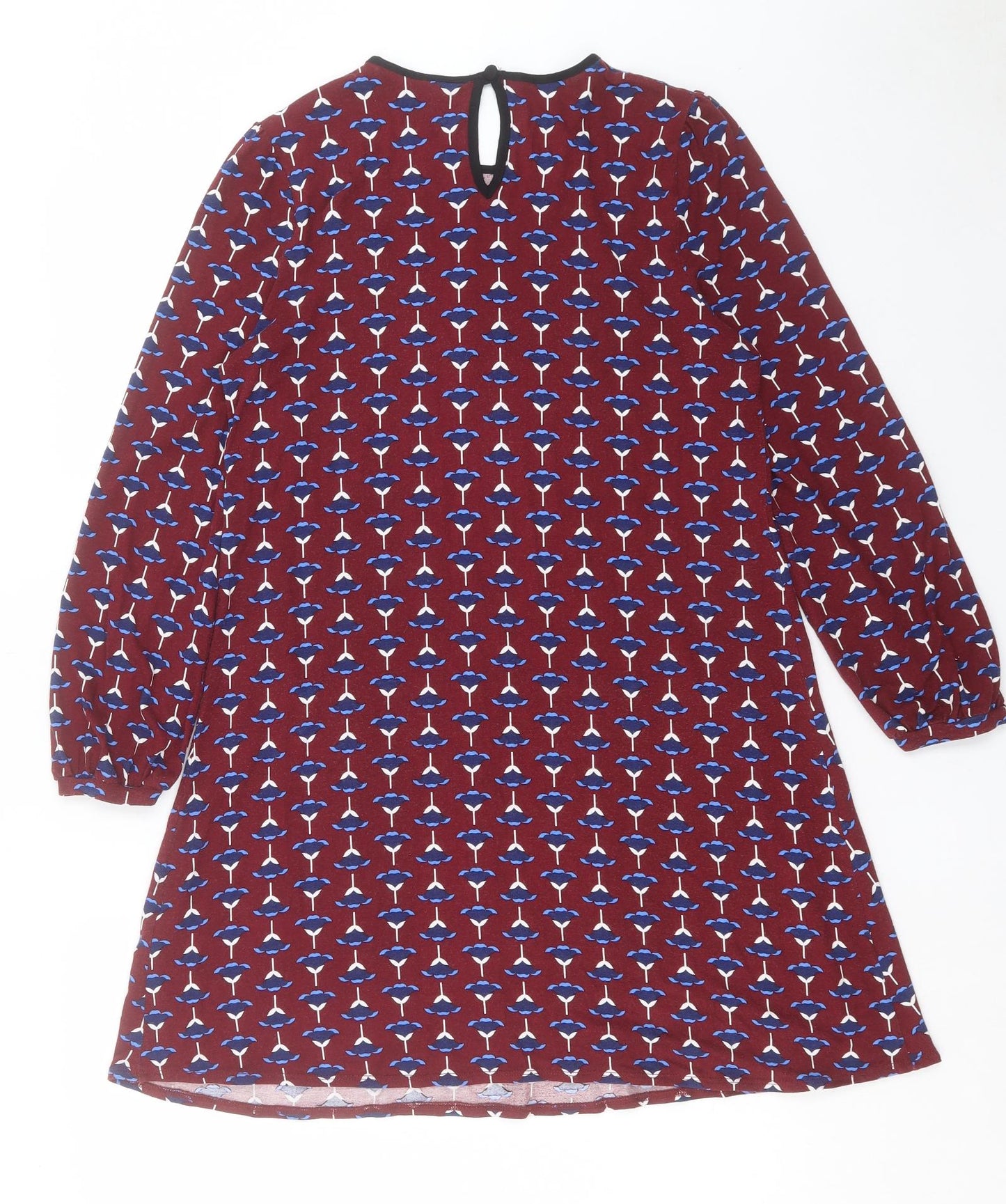 Dorothy Perkins Womens Red Geometric Viscose Shift Size 10 Round Neck Button