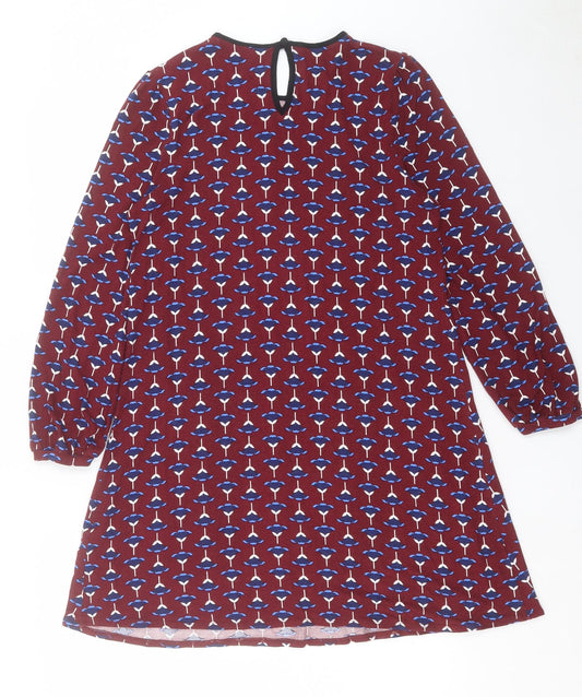 Dorothy Perkins Womens Red Geometric Viscose Shift Size 10 Round Neck Button