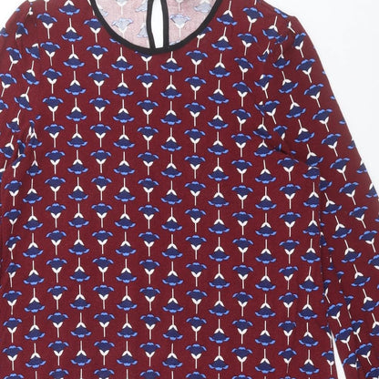 Dorothy Perkins Womens Red Geometric Viscose Shift Size 10 Round Neck Button