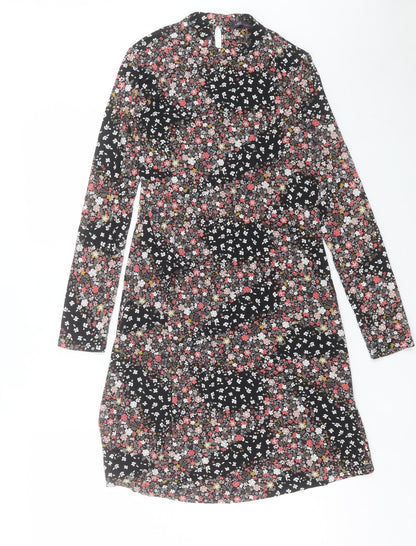 Marks and Spencer Womens Multicoloured Floral Viscose Fit & Flare Size 8 Round Neck Button