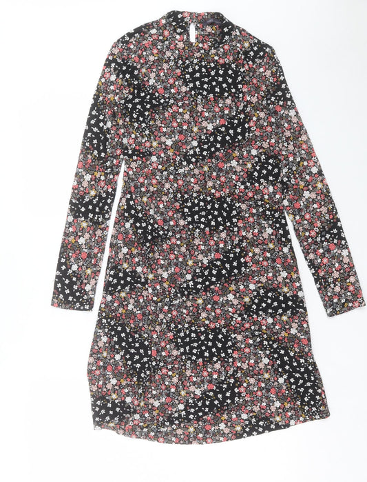 Marks and Spencer Womens Multicoloured Floral Viscose Fit & Flare Size 8 Round Neck Button