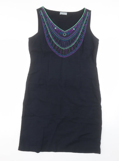 Per Una Womens Blue Linen Shift Size 12 V-Neck Zip