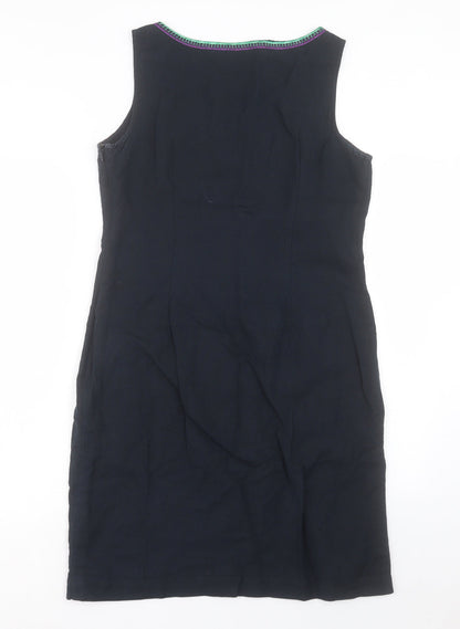 Per Una Womens Blue Linen Shift Size 12 V-Neck Zip