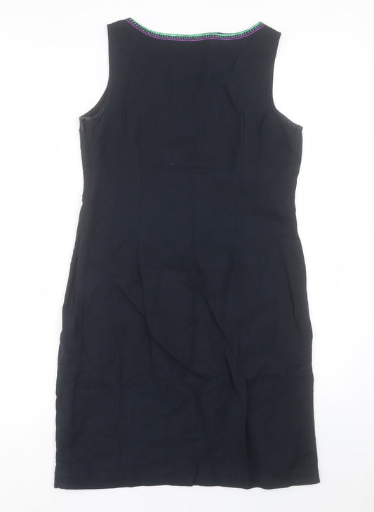 Per Una Womens Blue Linen Shift Size 12 V-Neck Zip