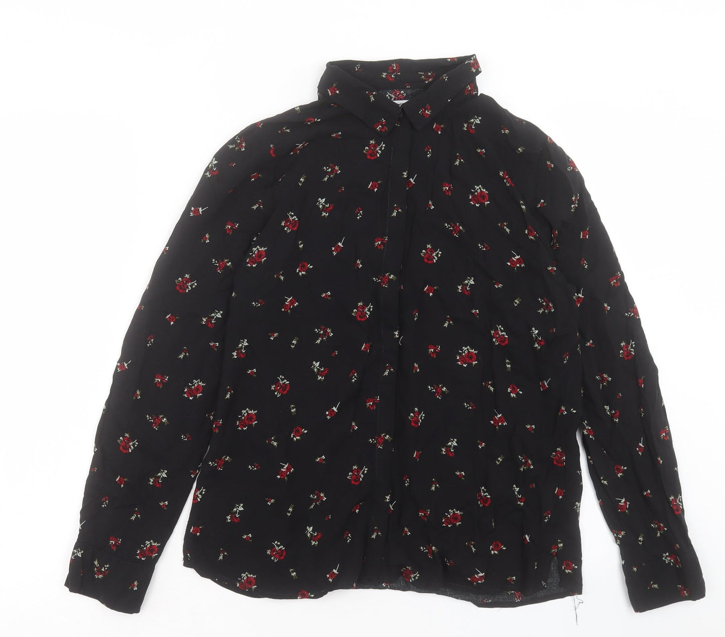 Womens UK Size L Pull&Bear Black Basic Button-Up