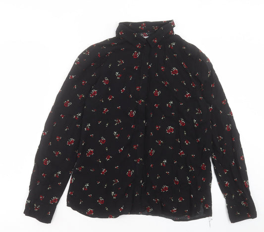 Womens UK Size L Pull&Bear Black Basic Button-Up
