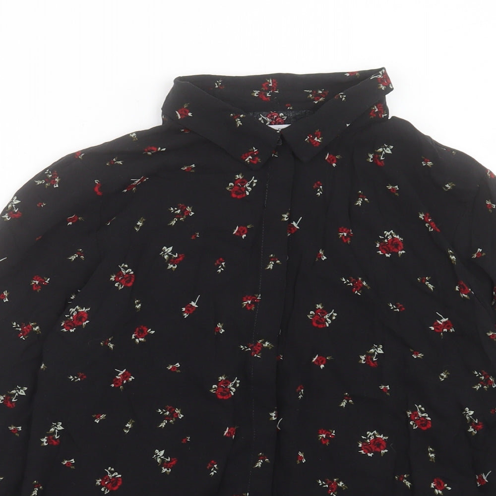 Womens UK Size L Pull&Bear Black Basic Button-Up