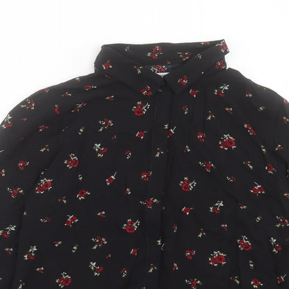 Womens UK Size L Pull&Bear Black Basic Button-Up