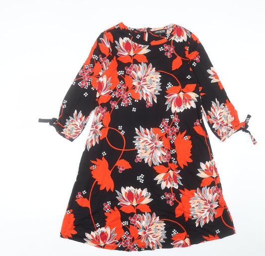 Debenhams Womens Orange Floral Viscose A-Line Size 10 Round Neck Button