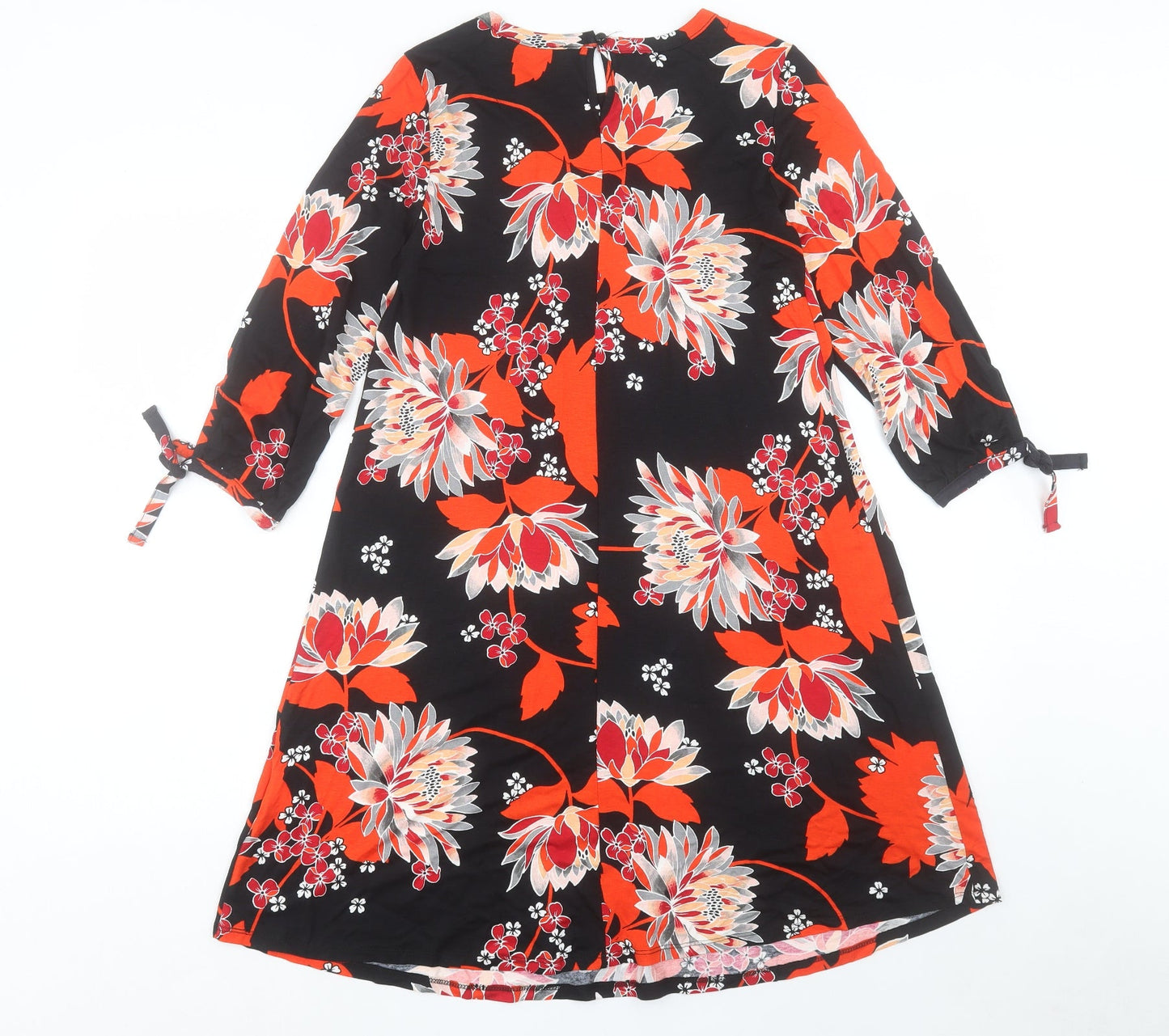 Debenhams Womens Orange Floral Viscose A-Line Size 10 Round Neck Button