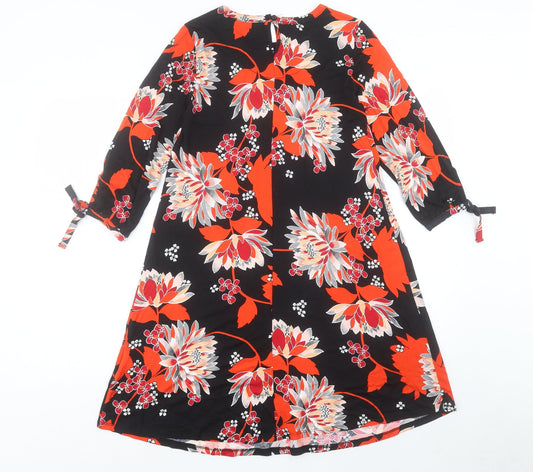 Debenhams Womens Orange Floral Viscose A-Line Size 10 Round Neck Button